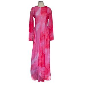 Topshop Pink Watercolor Maxi Dress Abstract Long Sleeve Sz M 8-10🩷